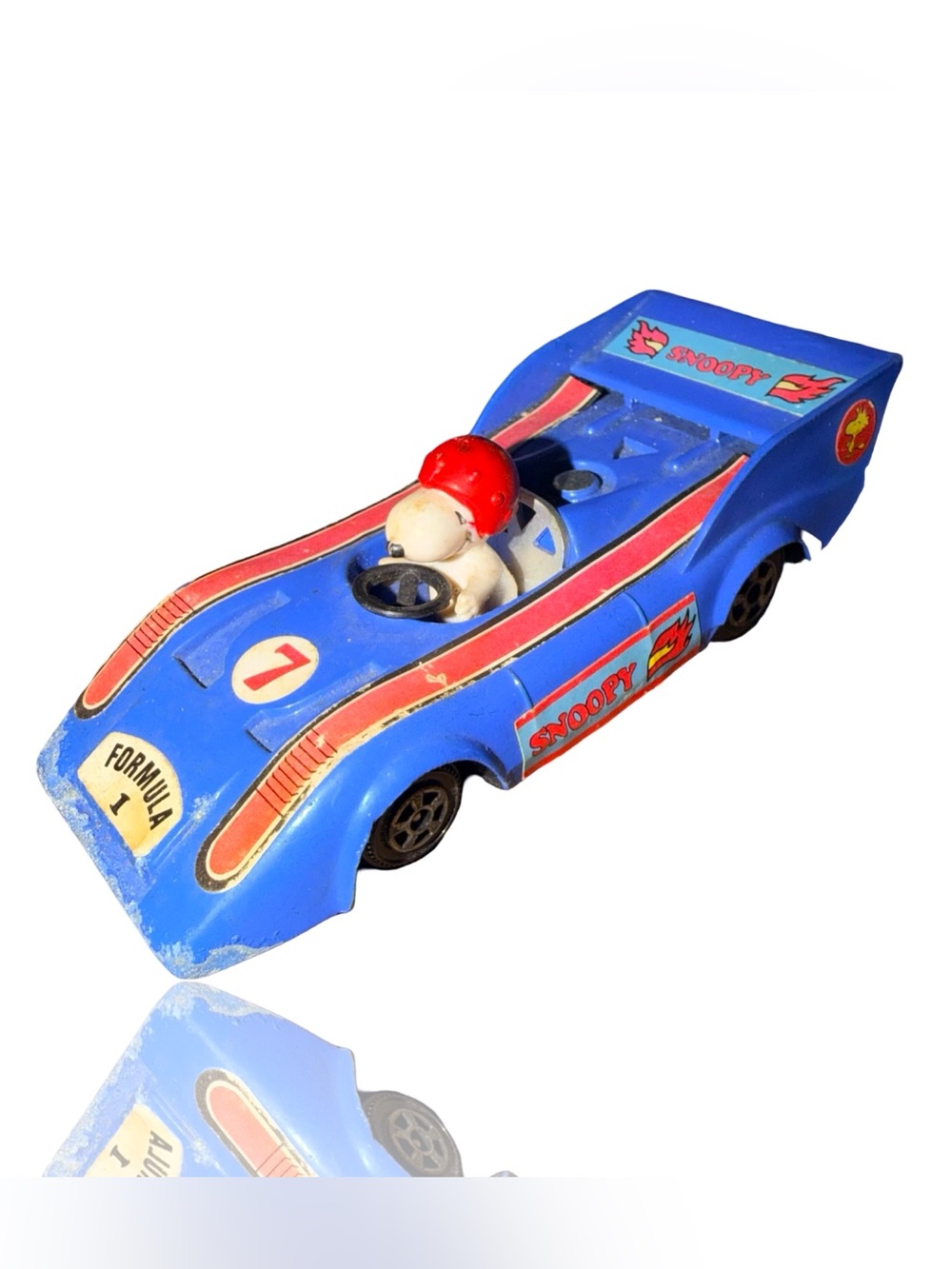 Vintage Aviva Peanuts Snoopy Formula 1 Race Car #7 Blue Diecast Toy